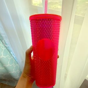 Hot pink studded Starbucks tumbler